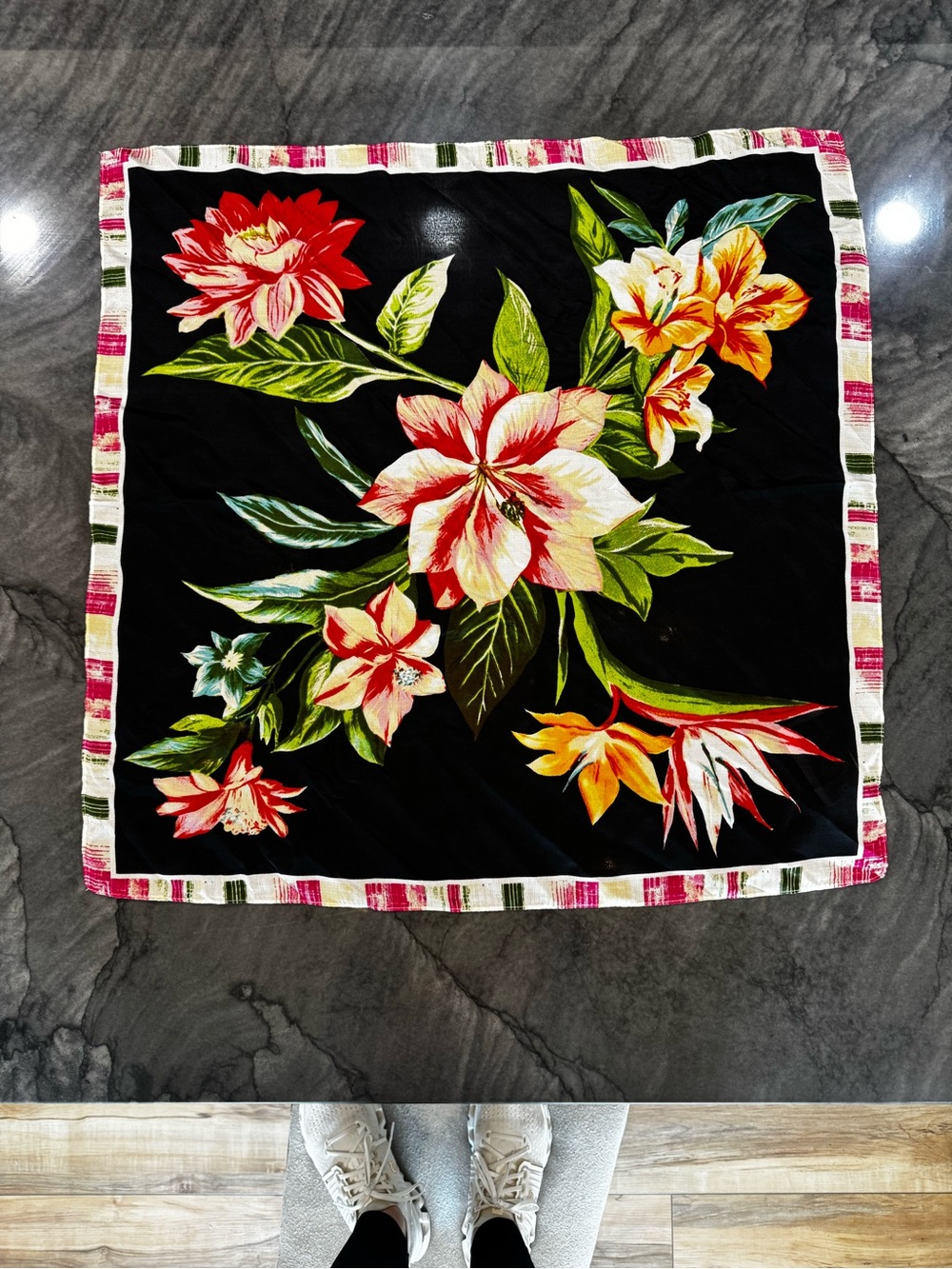 Vince camuto Navy Floral Square scarf -Pink and Green Accents